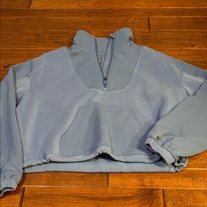 AS Revival Women's Light Blue Half-Zip Cropped Hoodie
